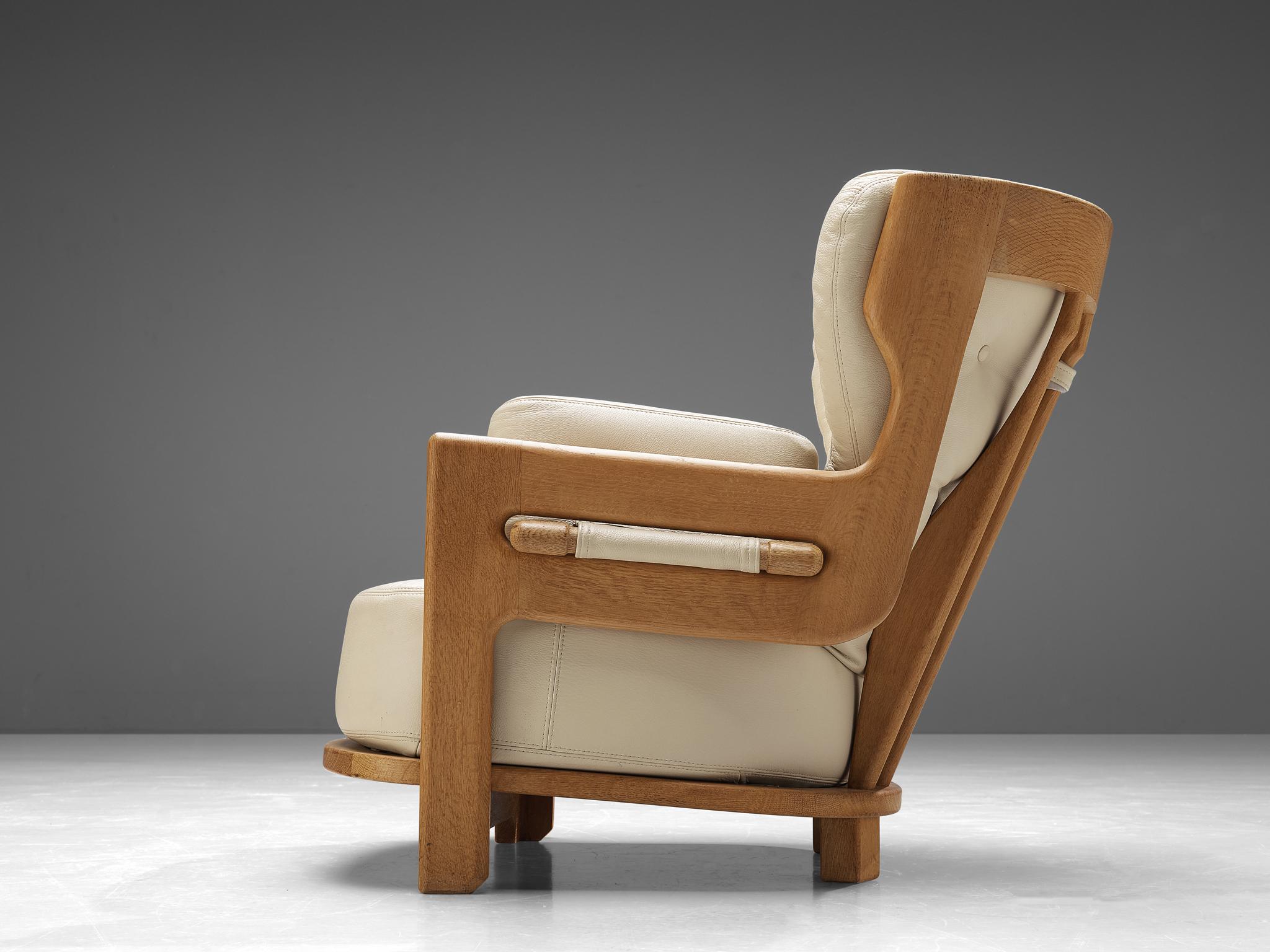 Guillerme & Chambron 'Denis' Lounge Chair in Solid Oak and Leather  For Sale 1