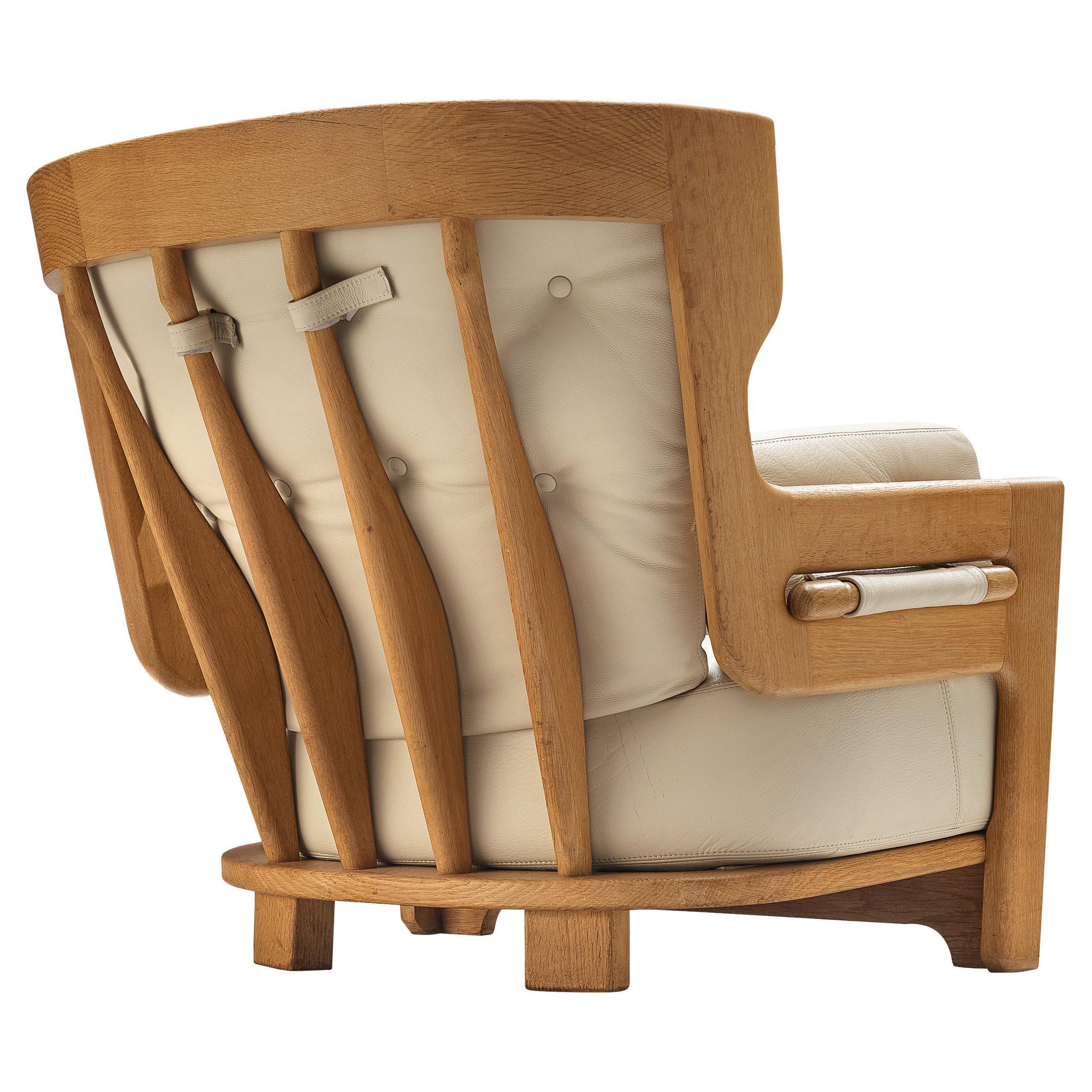 Guillerme & Chambron 'Denis' Lounge Chair in Solid Oak and Leather  For Sale