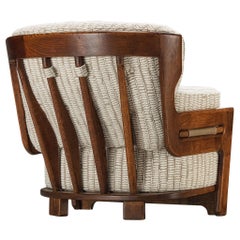 Guillerme & Chambron 'Denis' Lounge Chair in Solid Oak and Pierre Frey Fabric