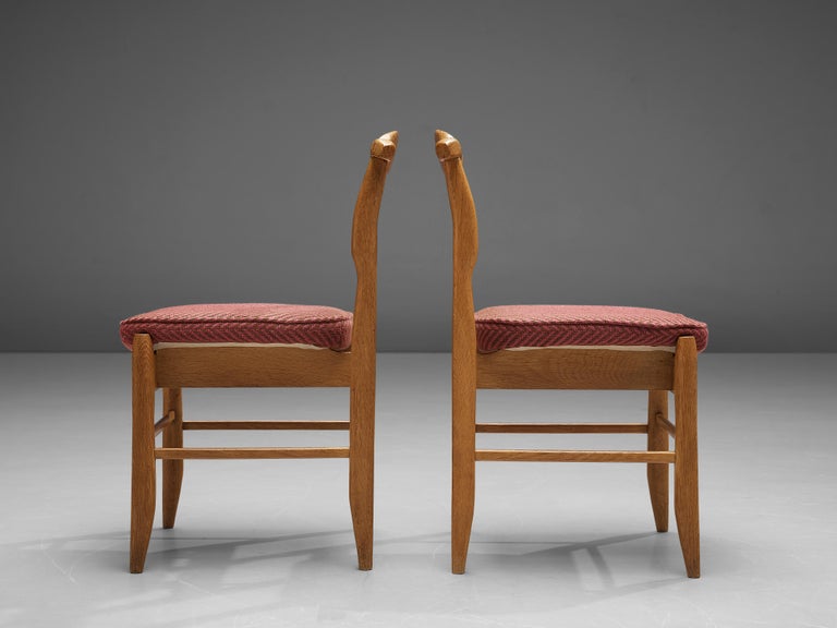 Fabric Guillerme & Chambron Dining Chairs Model 'Fumay' in Oak