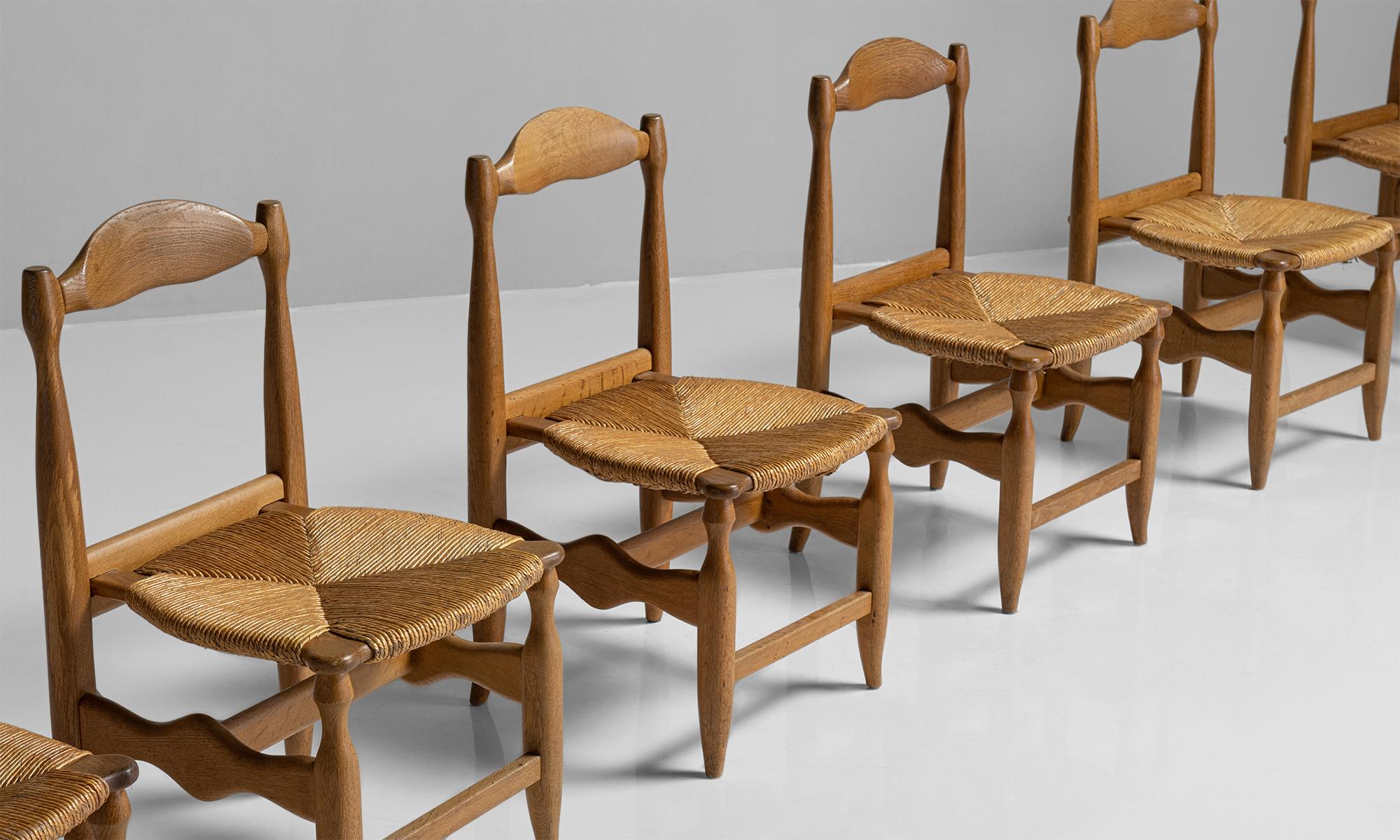 Mid-Century Modern Guillerme & Chambron Dining Chairs Set of Six, France, circa 1950