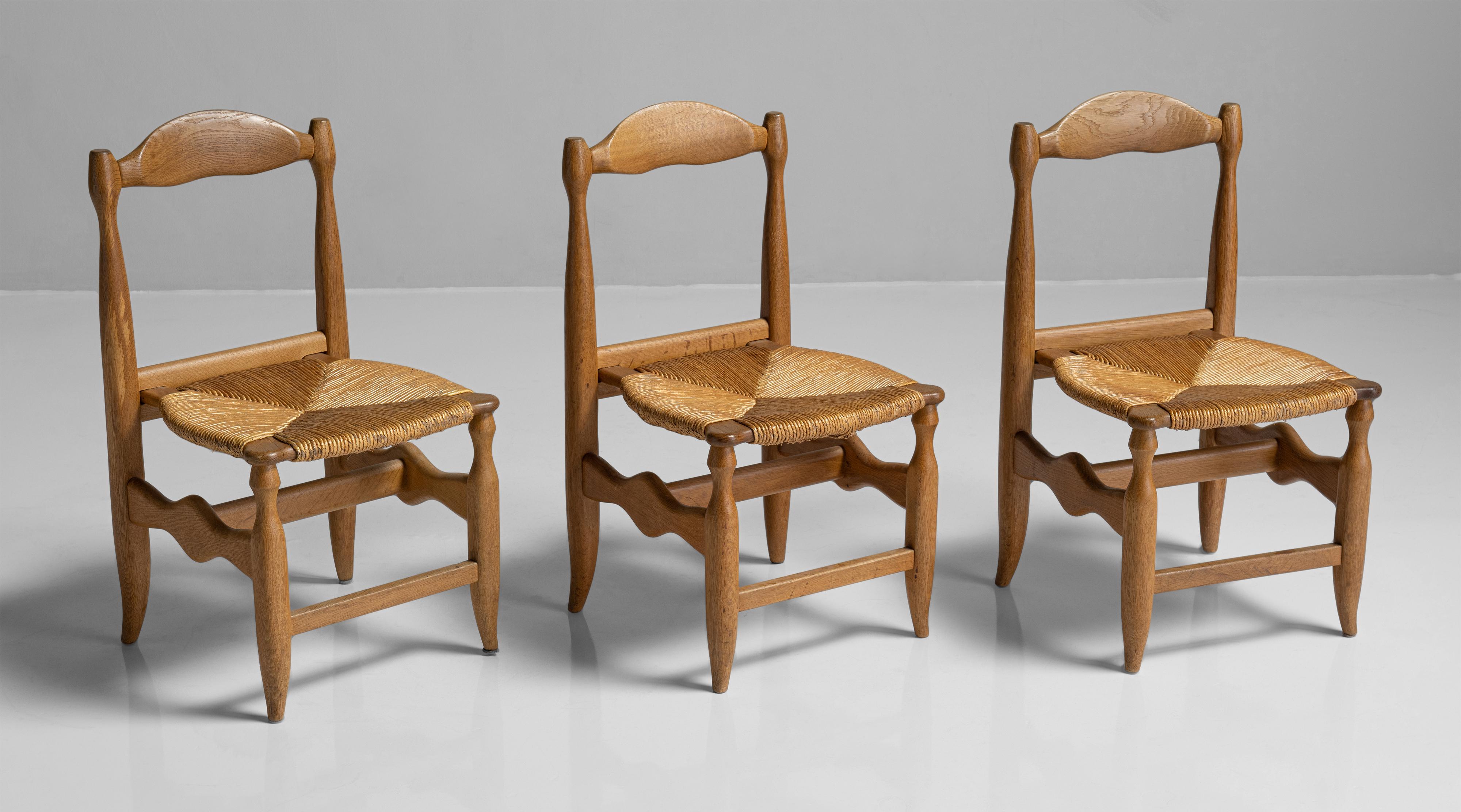 French Guillerme & Chambron Dining Chairs Set of Six, France, circa 1950