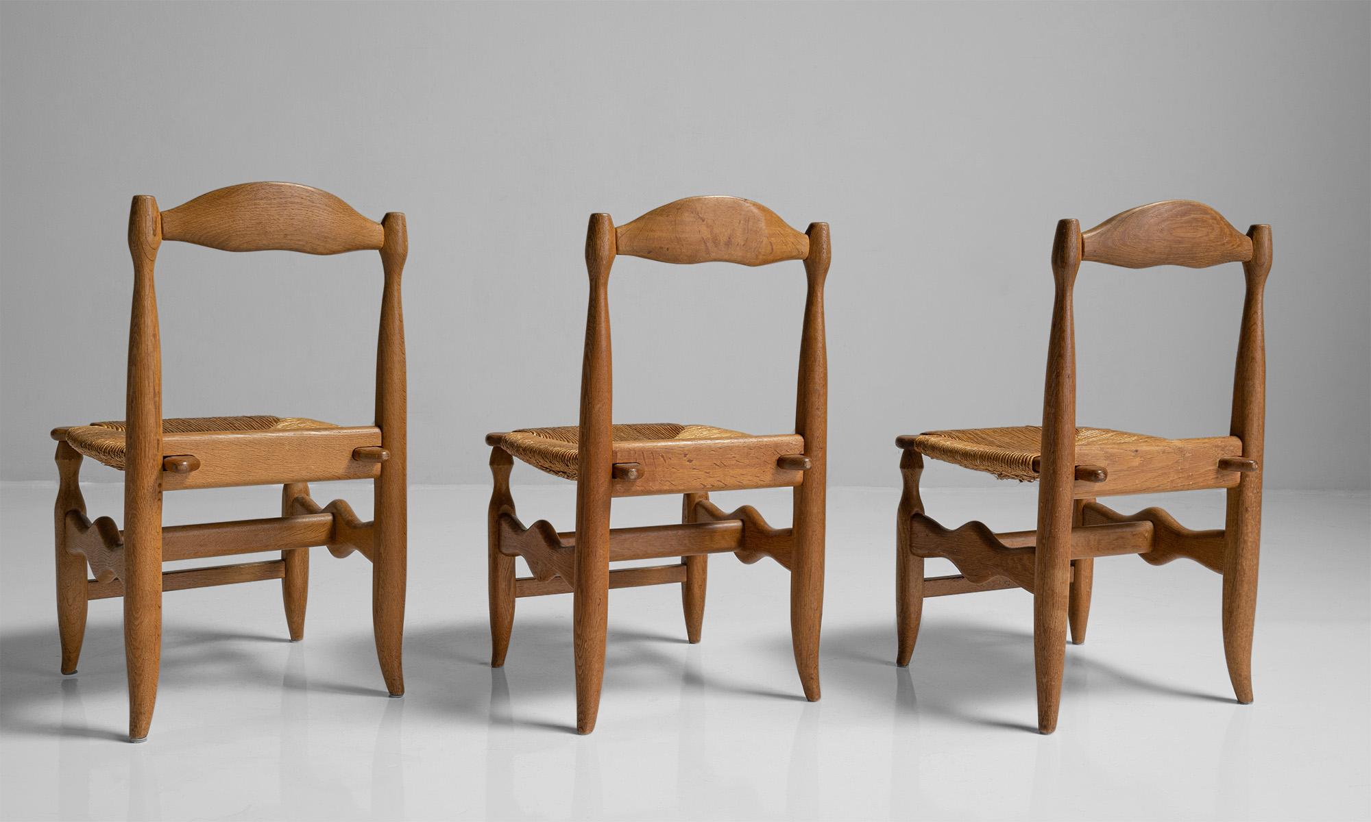 Guillerme & Chambron Dining Chairs Set of Six, France, circa 1950 In Good Condition In Culver City, CA