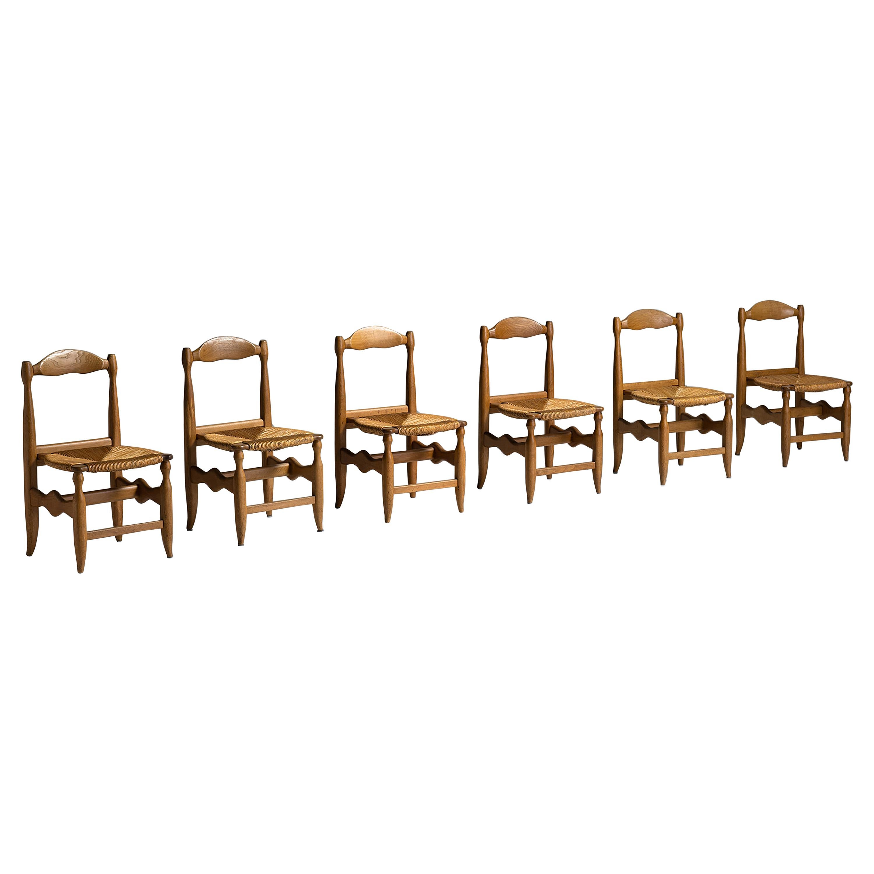 Guillerme & Chambron Dining Chairs Set of Six, France, circa 1950