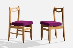 Guillerme & Chambron, Dining Room Chairs, Oak, Fabric, France, 1960s