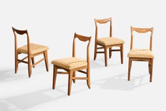 Guillerme & Chambron, Dining Room Chairs, Oak, Fabric, France, 1970