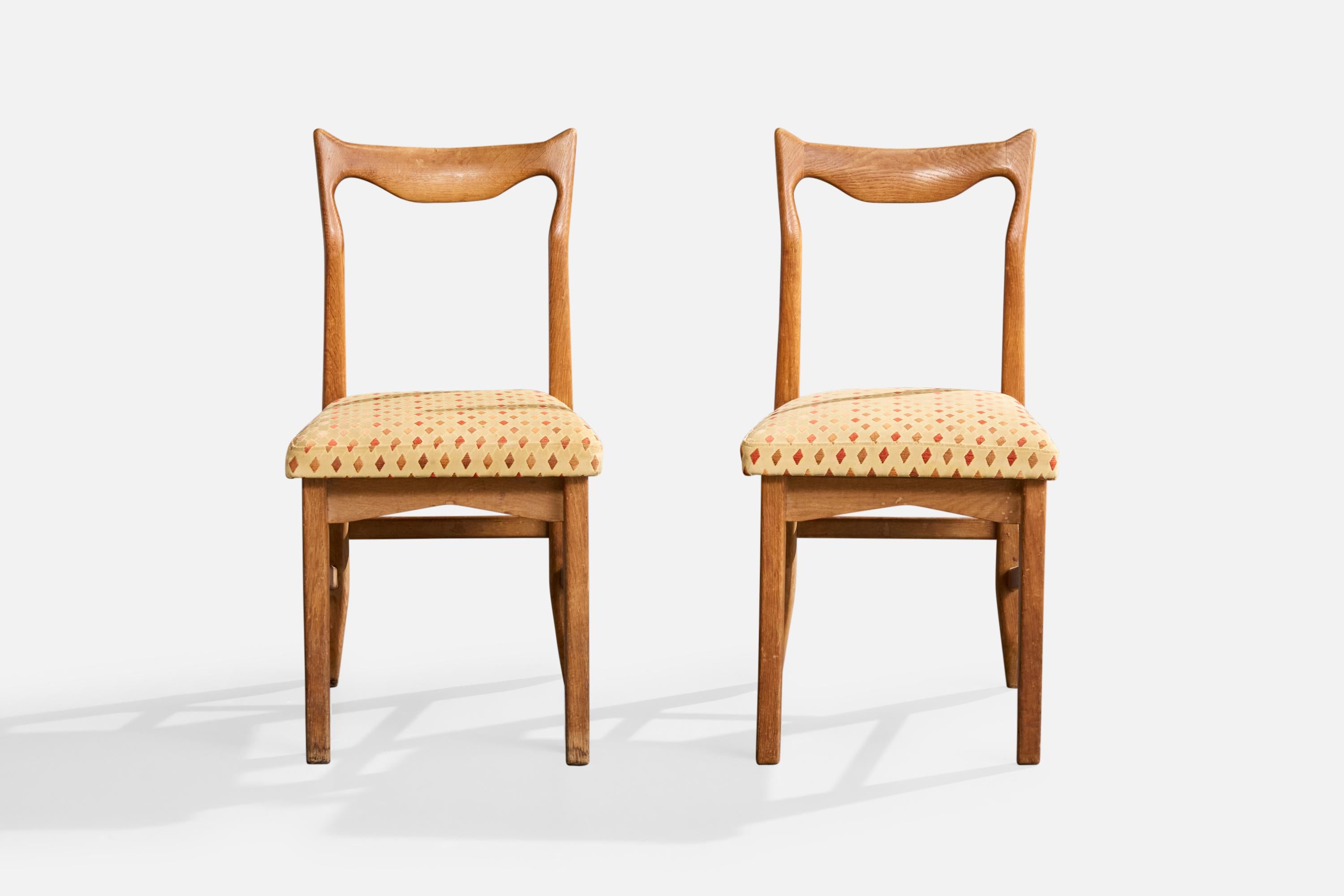 Guillerme & Chambron, Stühle für das Esszimmer, Eiche, Stoff, Frankreich, 1970 (Ende des 20. Jahrhunderts) im Angebot