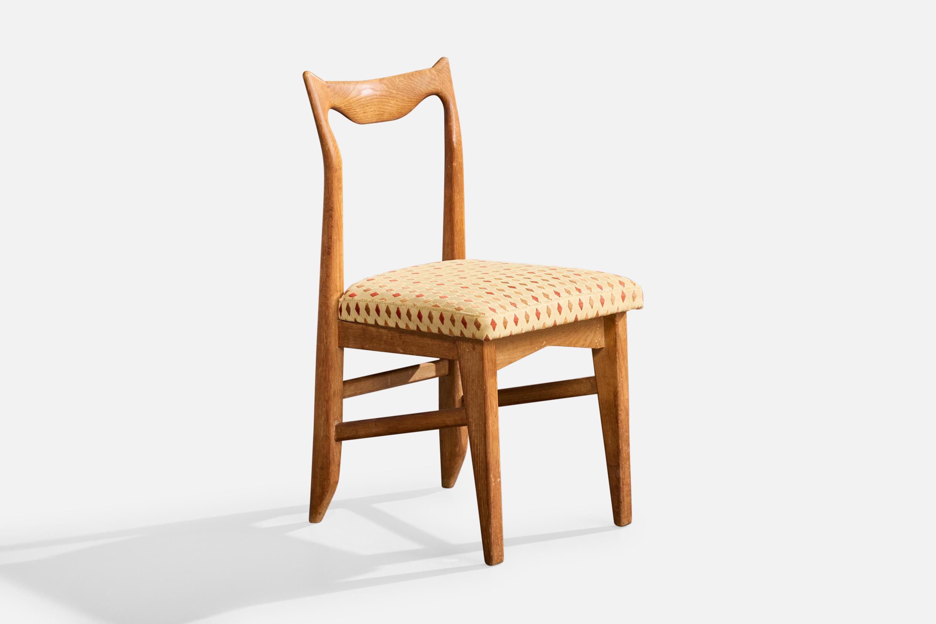 Guillerme & Chambron, Stühle für das Esszimmer, Eiche, Stoff, Frankreich, 1970 im Angebot 1