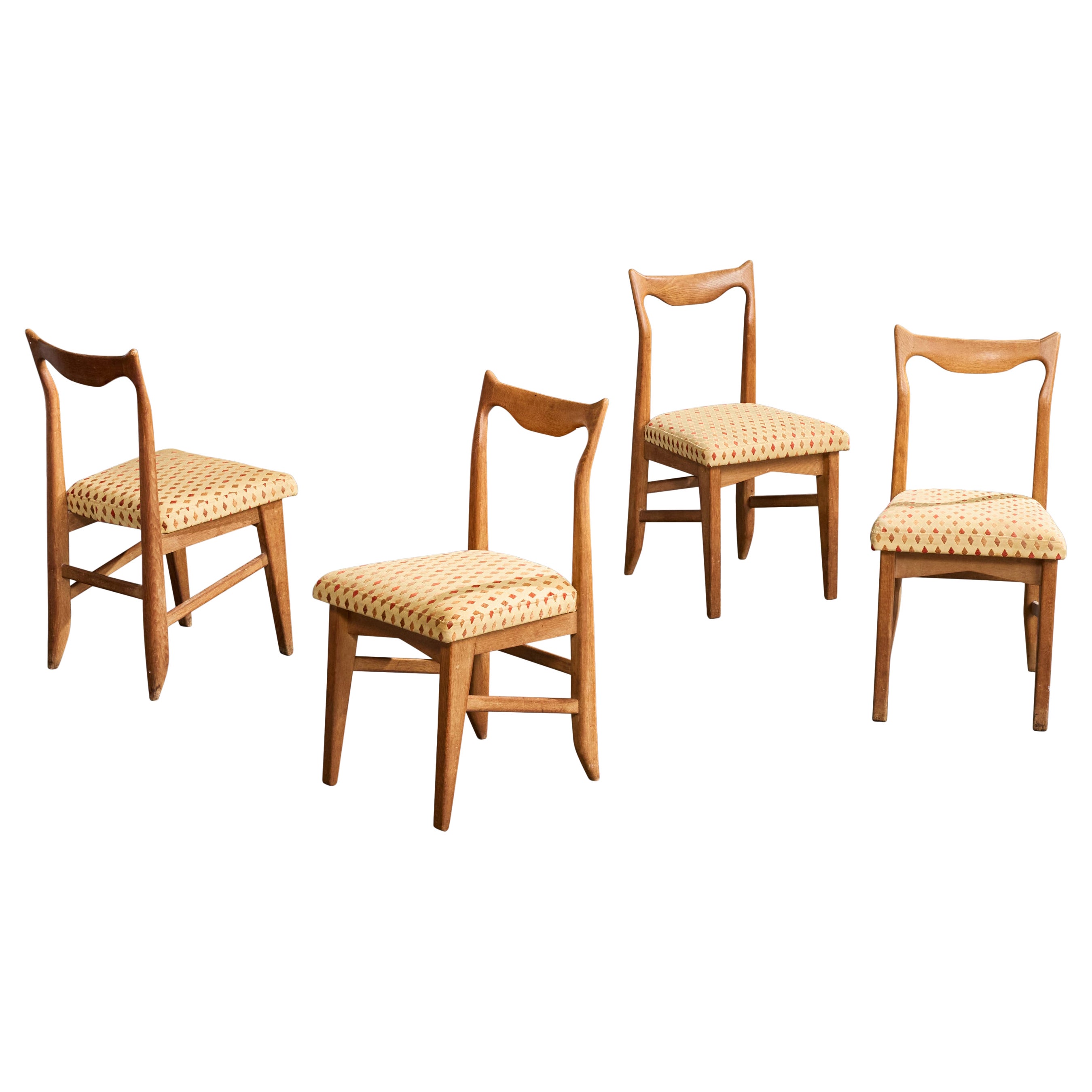 Guillerme & Chambron, Stühle für das Esszimmer, Eiche, Stoff, Frankreich, 1970 im Angebot