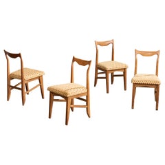 Guillerme & Chambron, Dining Room Chairs, Oak, Fabric, France, 1970