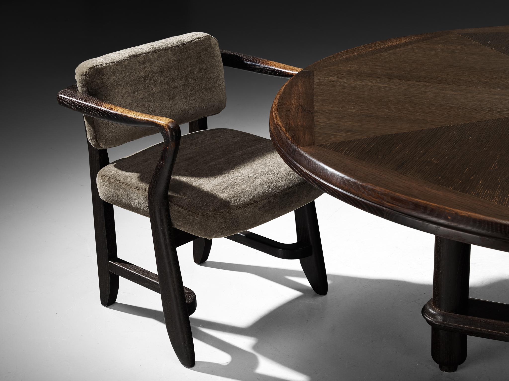 Mid-20th Century Guillerme & Chambron Dining Set with Round Table and 'Bridge Denis' Chairs For Sale