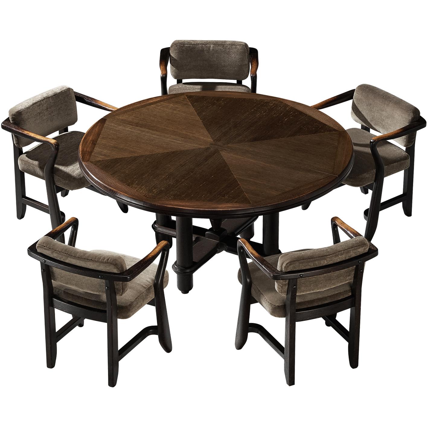 Guillerme & Chambron Dining Set with Round Table and 'Bridge Denis' Chairs