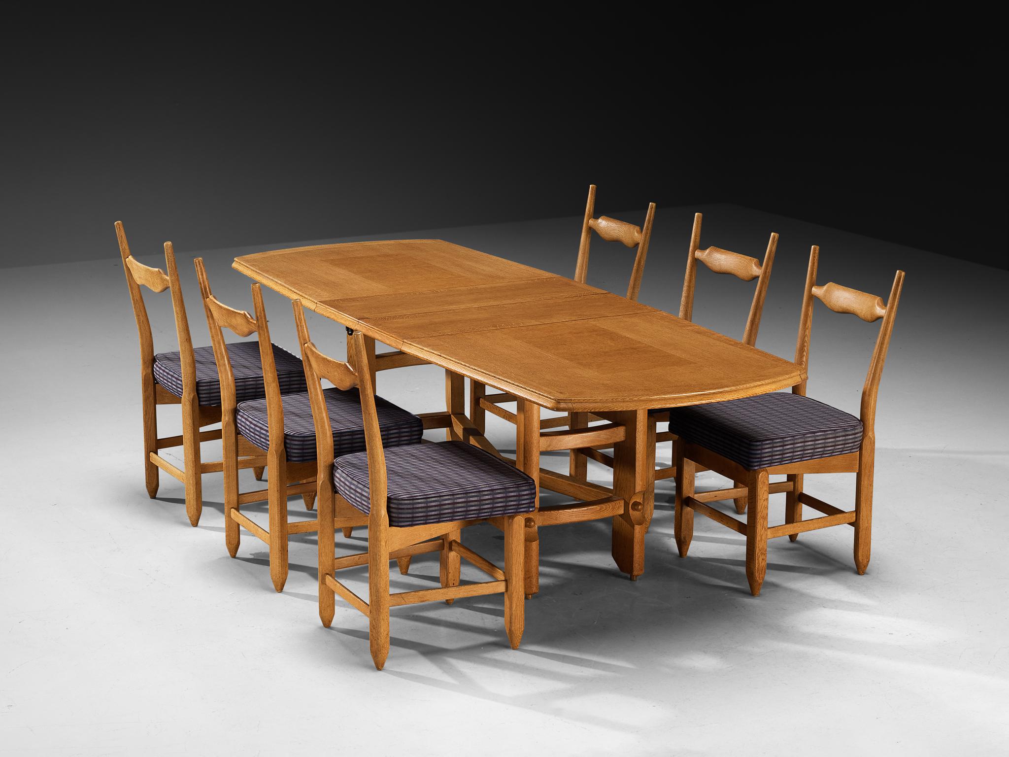 Fabric Guillerme & Chambron Dining Set with Six 'Charles' Dining Chairs and Table For Sale