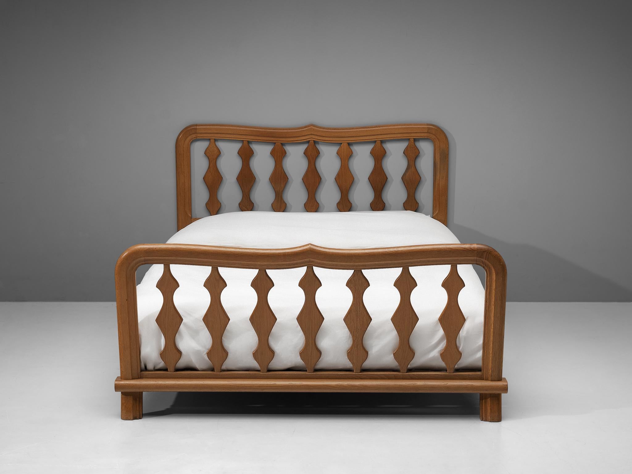 Art Deco Guillerme & Chambron Double Bed in Solid Oak 