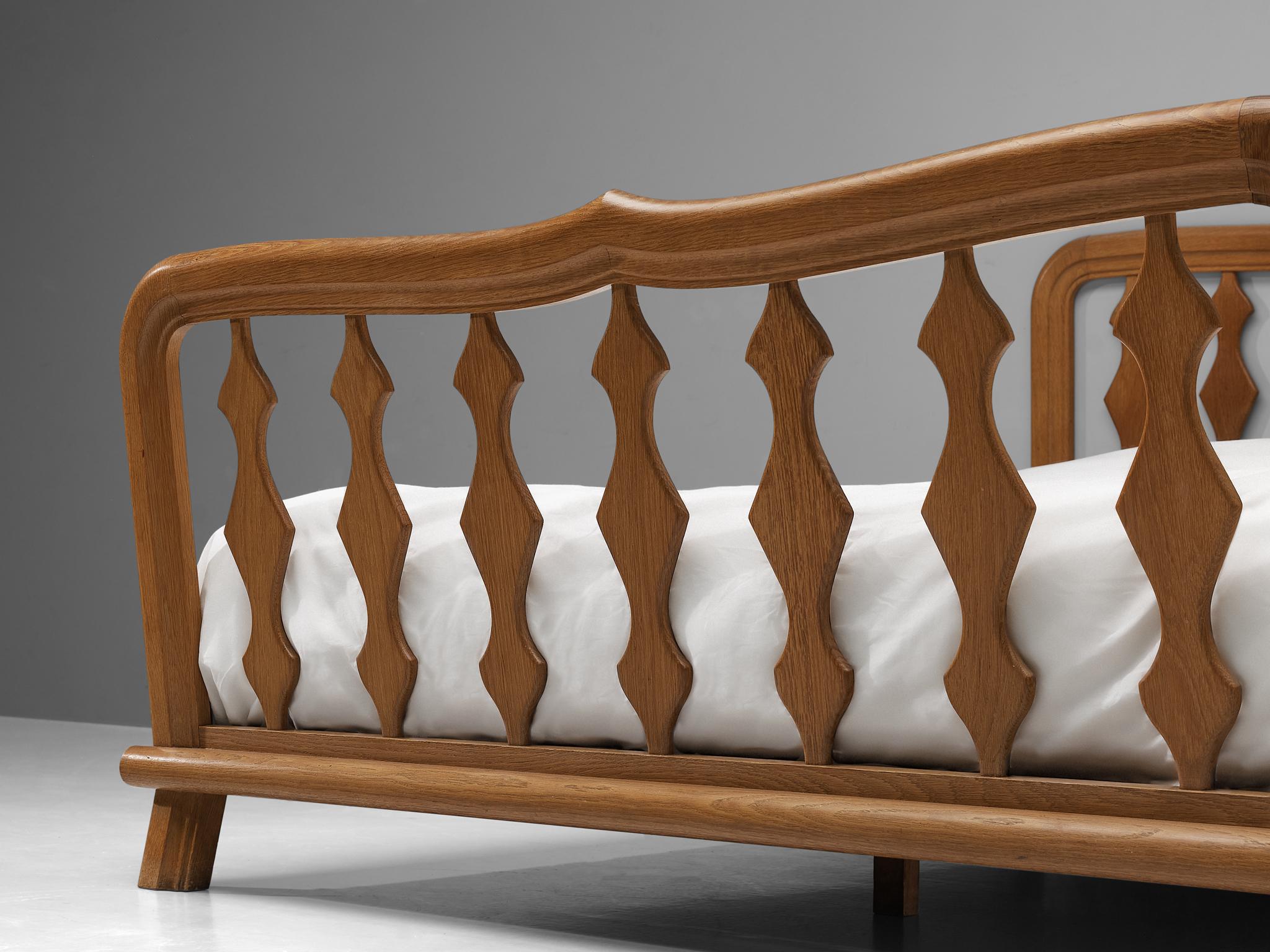 French Guillerme & Chambron Double Bed in Solid Oak 