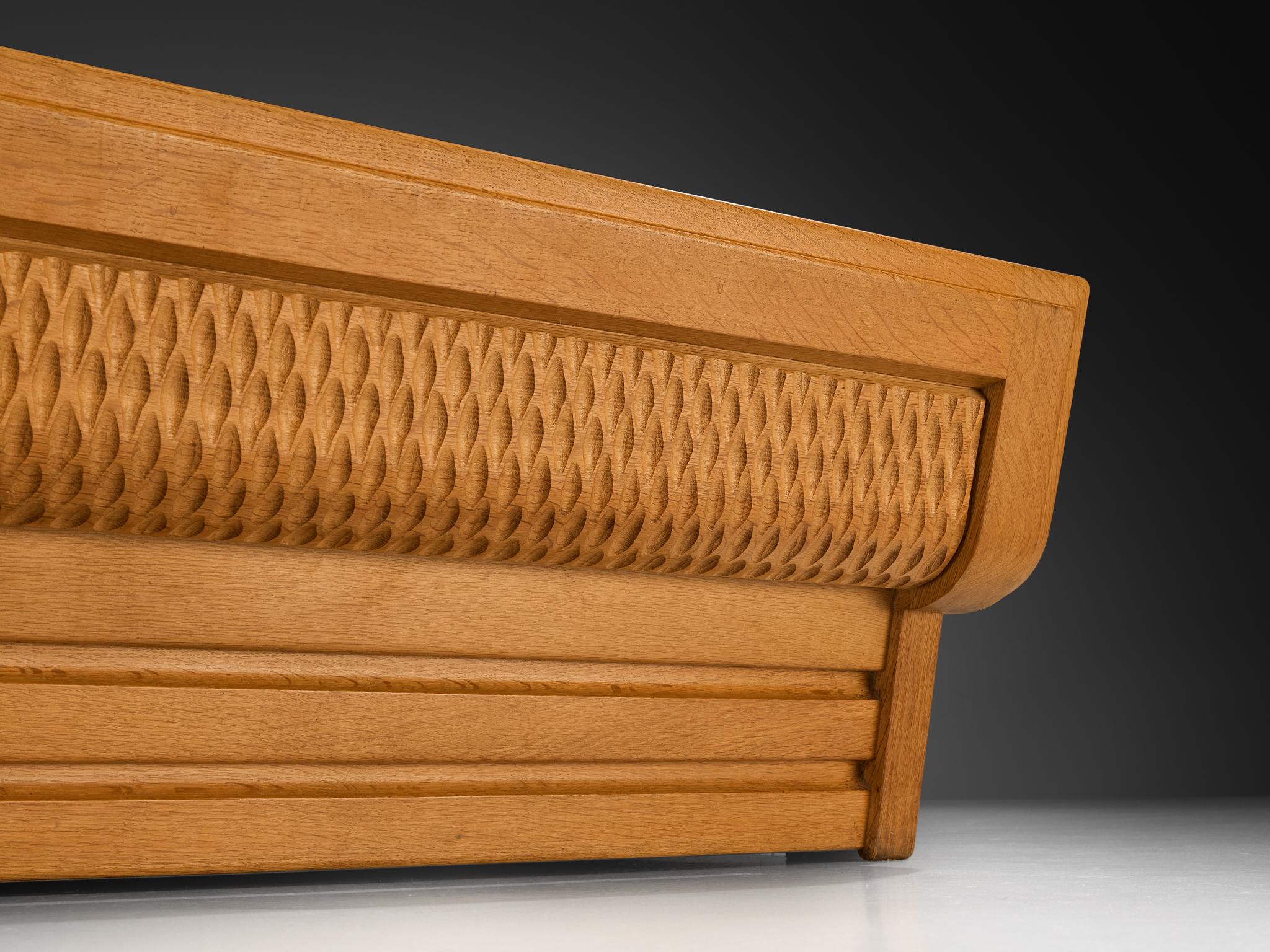 French Guillerme & Chambron Double Bed in Solid Oak For Sale