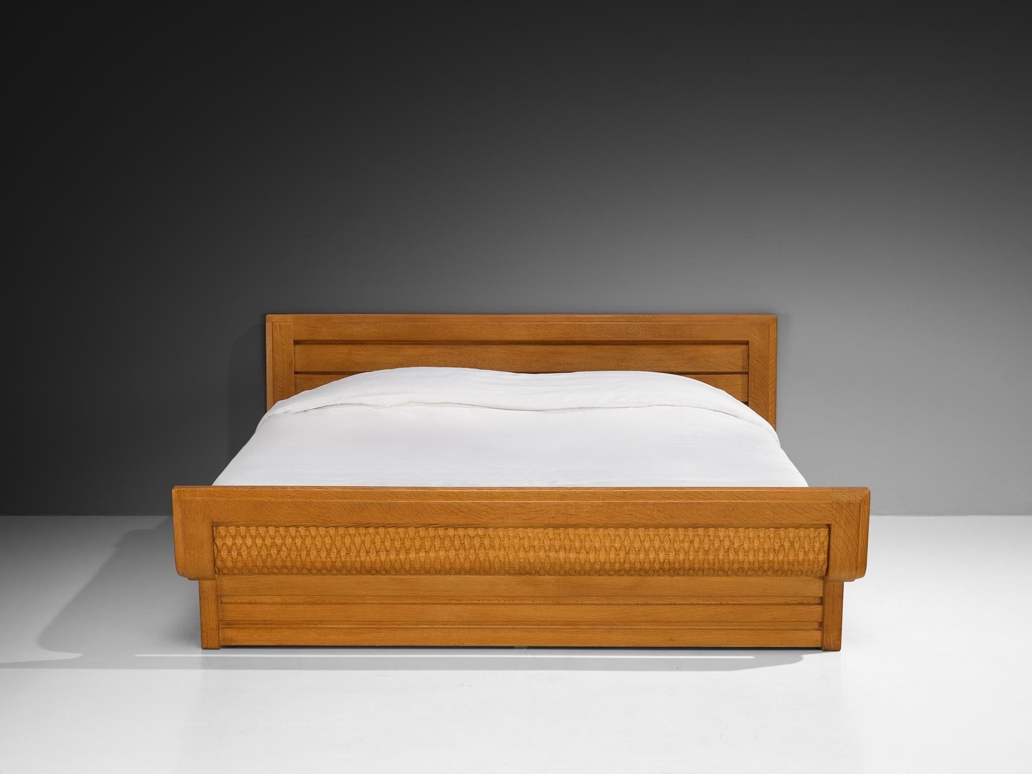 Mid-20th Century Guillerme & Chambron Double Bed in Solid Oak For Sale