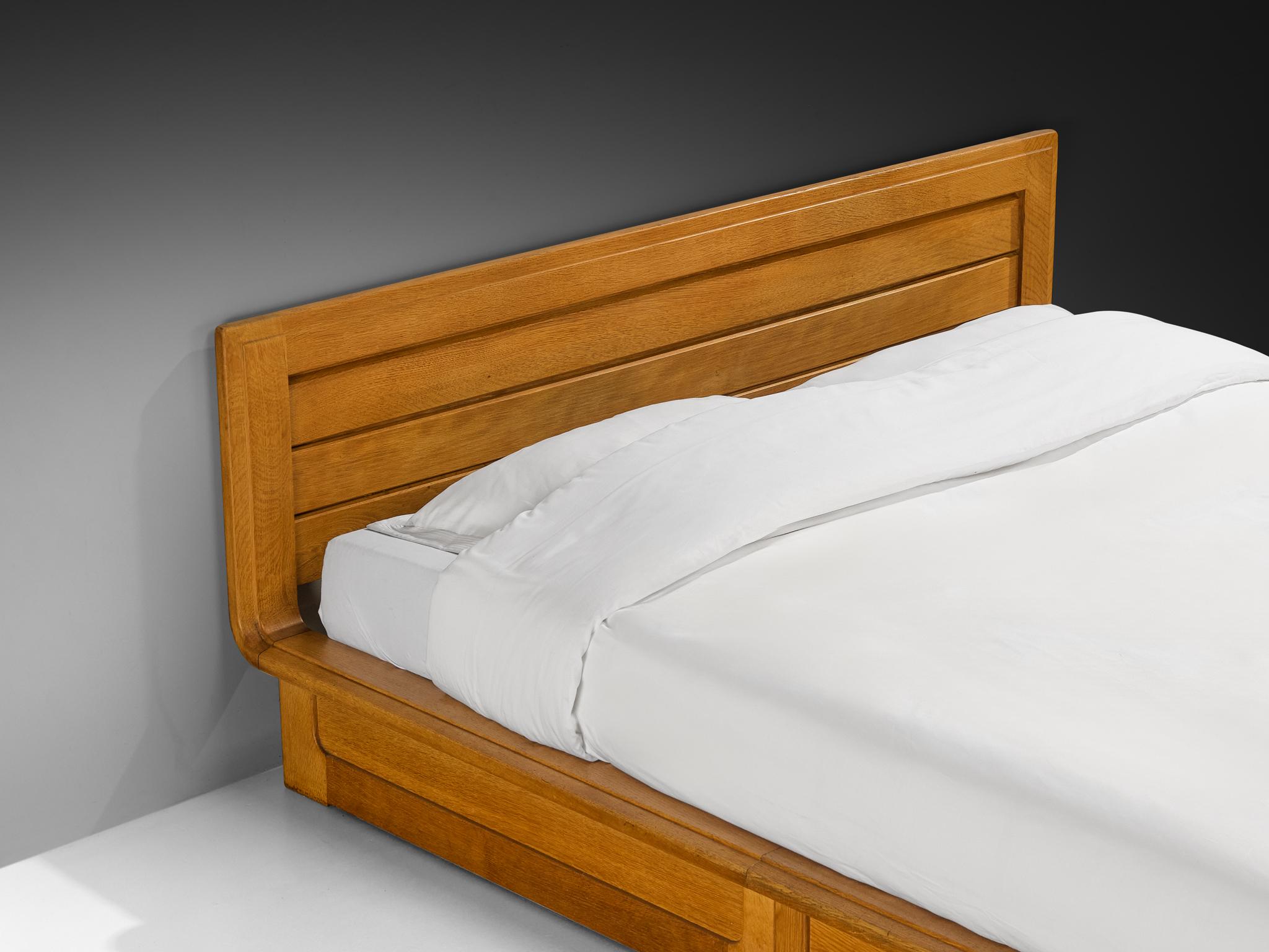 Guillerme & Chambron Double Bed in Solid Oak For Sale 1