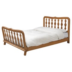 Retro Guillerme & Chambron Double Bed in Solid Oak
