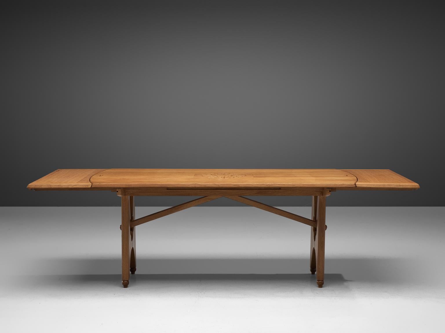 Mid-Century Modern Guillerme & Chambron Extendable Dining Table in Oak