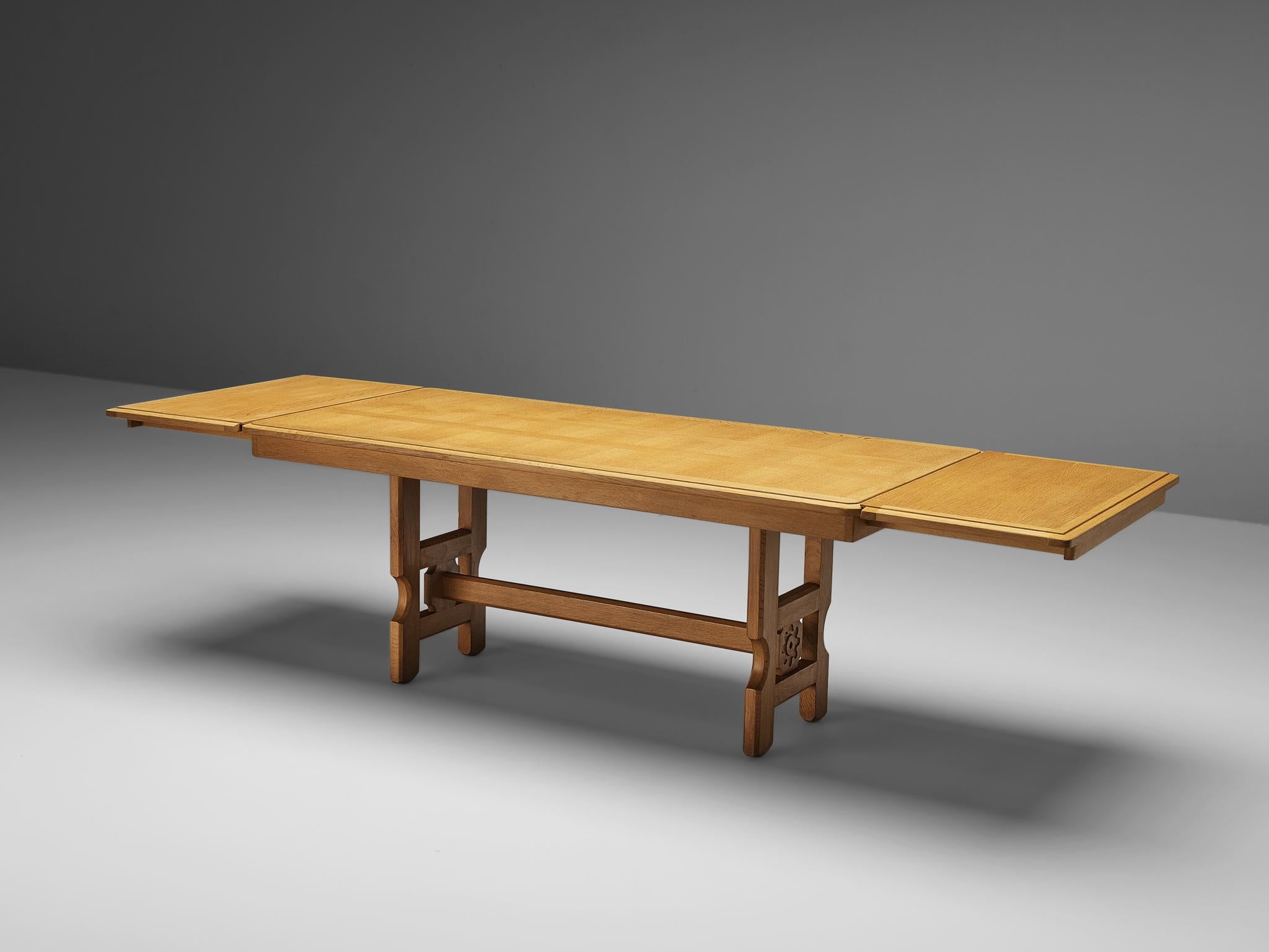 French Guillerme & Chambron Extendable Dining Table in Oak For Sale