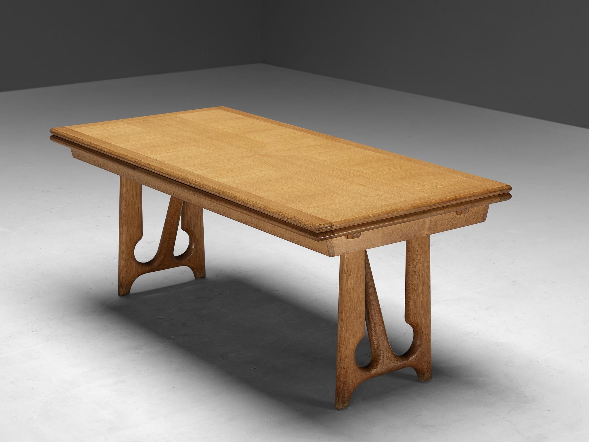 Mid-20th Century Guillerme & Chambron Extendable Dining Table in Oak 