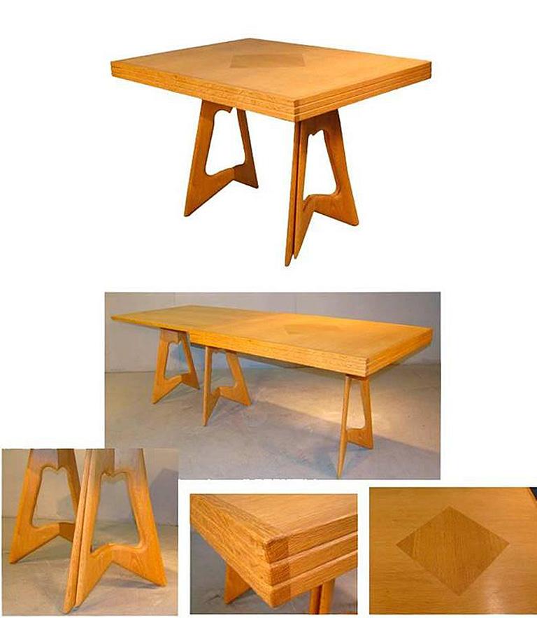 Mid-Century Modern Guillerme & Chambron, Extendable Dining Table in Solid Oak, Edition Votre Maison For Sale