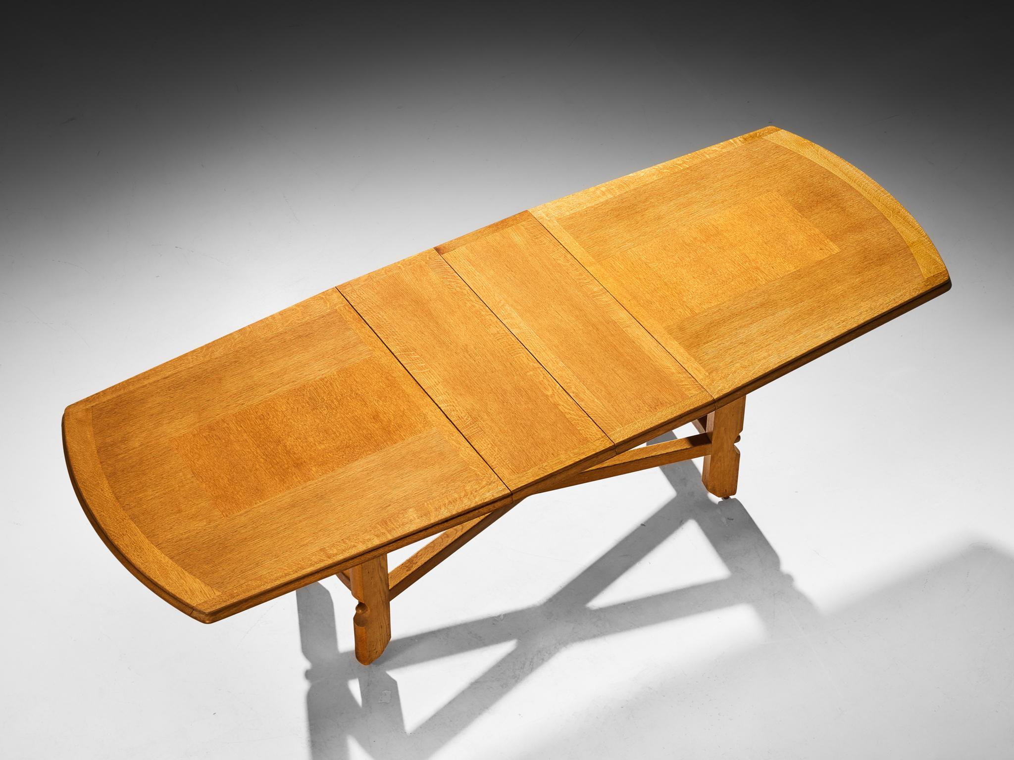 French Guillerme & Chambron Extendable Dining Table in Solid Oak For Sale