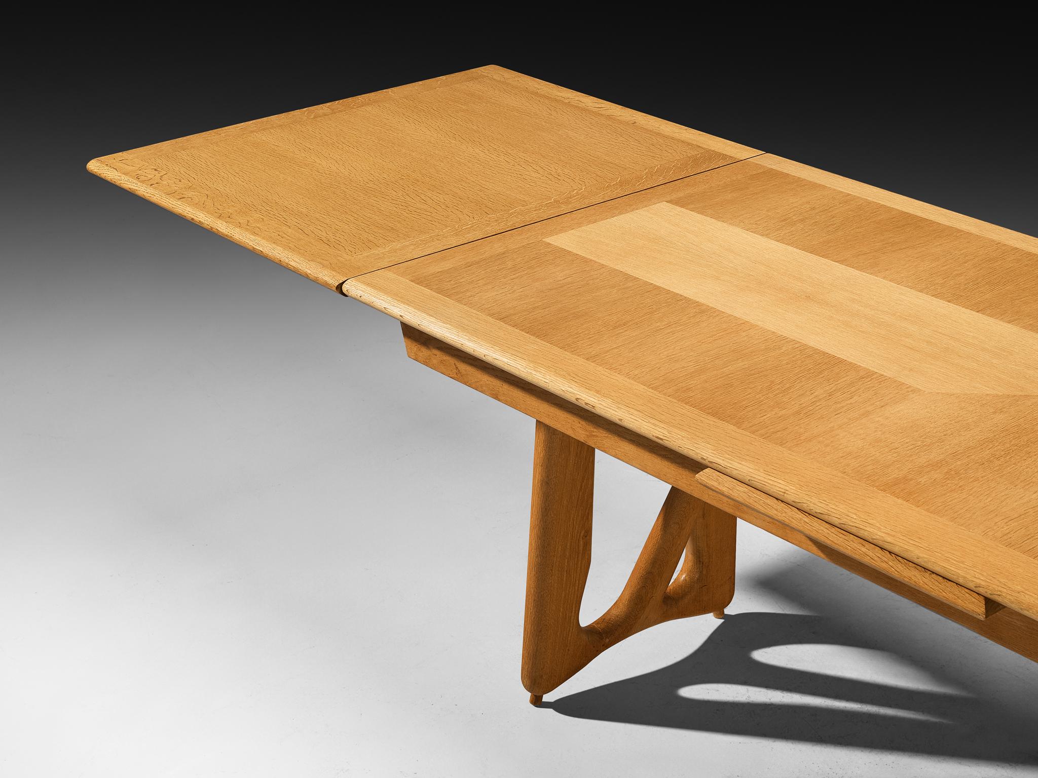 Mid-Century Modern Guillerme & Chambron Extendable 'L'Italienne' Dining Table in Solid Oak For Sale