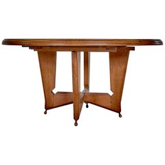 Guillerme & Chambron Extendable Marquetry and Solid Oak Dining Round Table, 1960