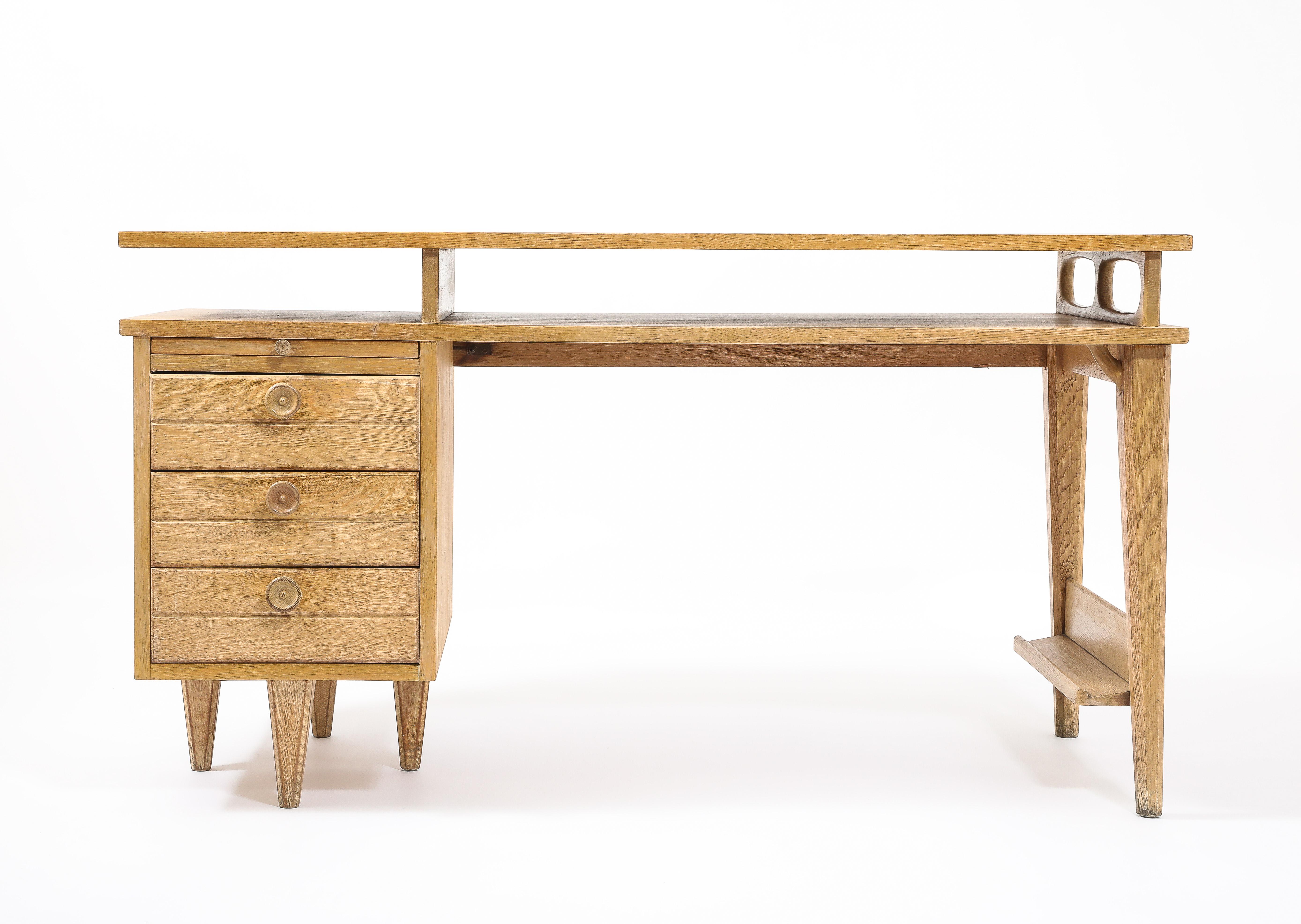 Mid-Century Modern Guillerme & Chambron Floating Desk, France 1950's For Sale