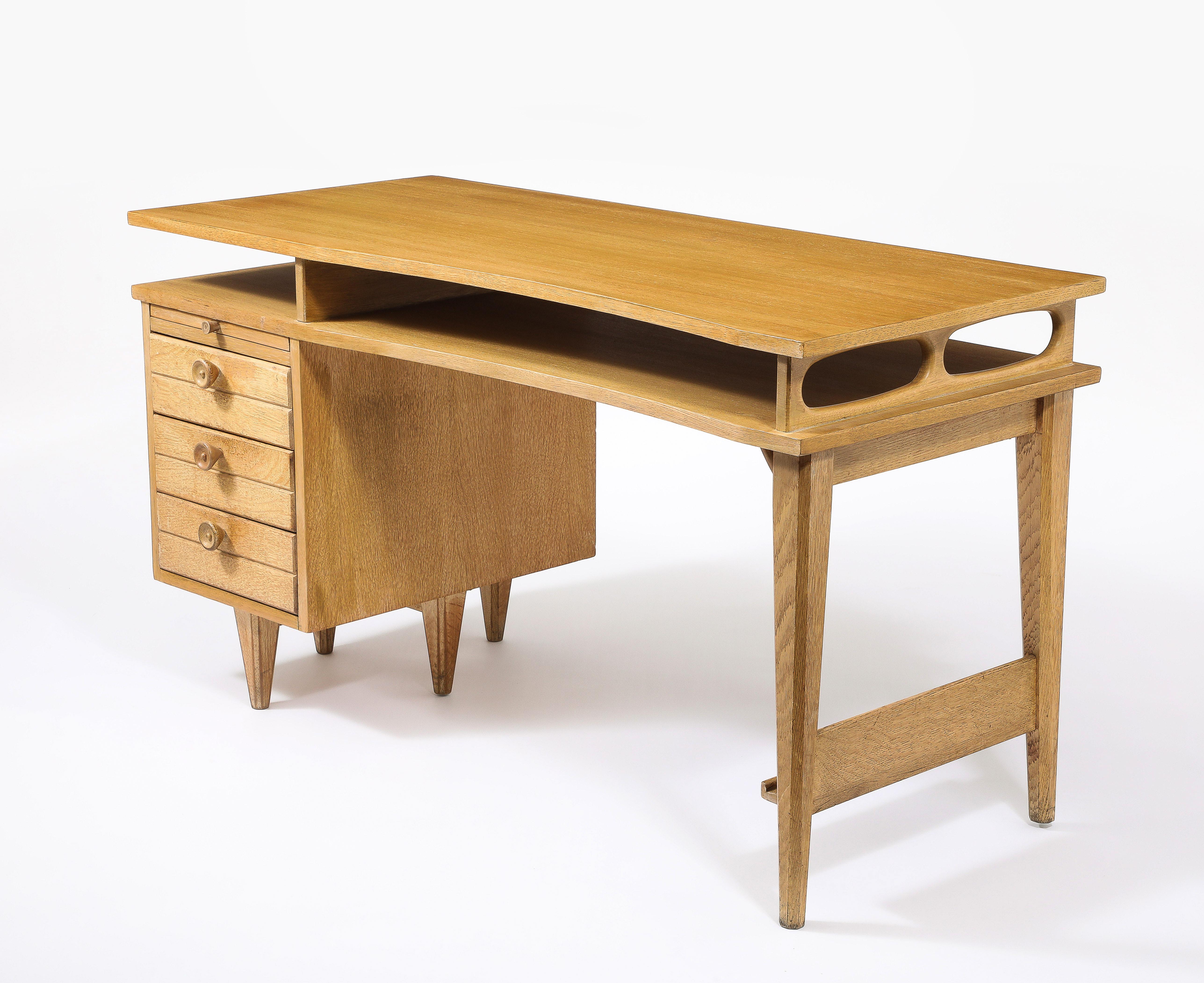 Oak Guillerme & Chambron Floating Desk, France 1950's For Sale