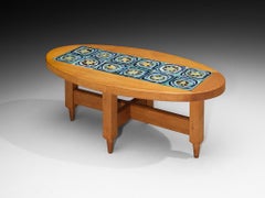 Guillerme & Chambron for Votre Maison Coffee Table in Oak and Blue Ceramic Tiles