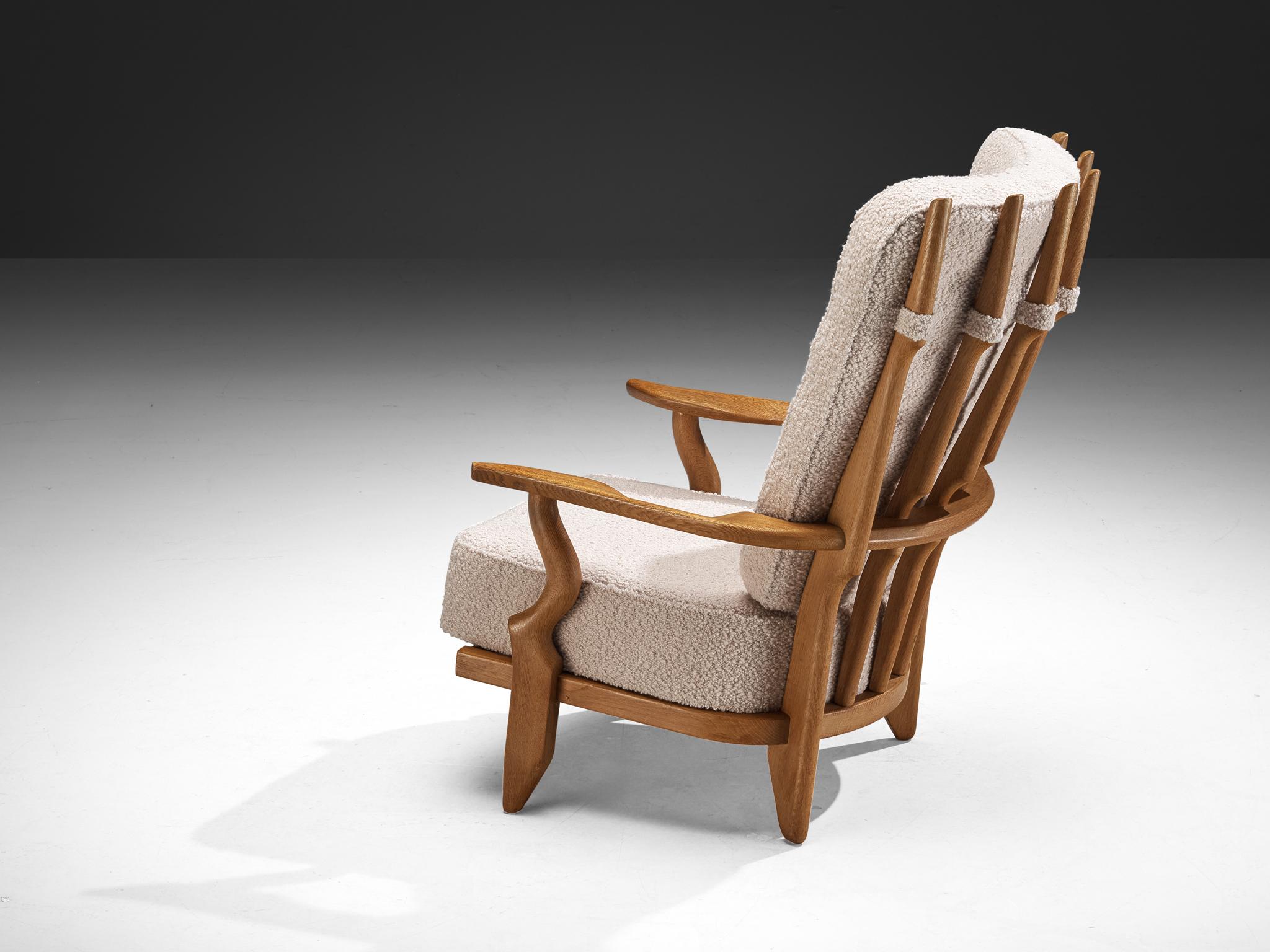 Fabric Guillerme & Chambron for Votre Maison 'Grand Repos' Lounge Chair in Oak For Sale