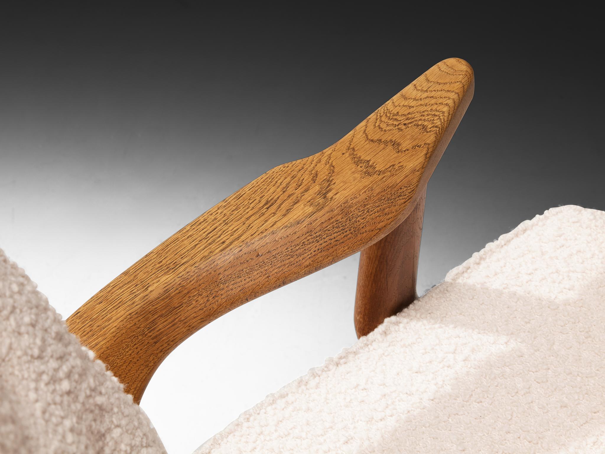 Fabric Guillerme & Chambron for Votre Maison 'Grand Repos' Lounge Chairs in Oak For Sale