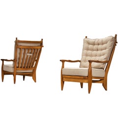 Guillerme & Chambron for Votre Maison Pair of 'Edouard' Lounge Chairs in Oak
