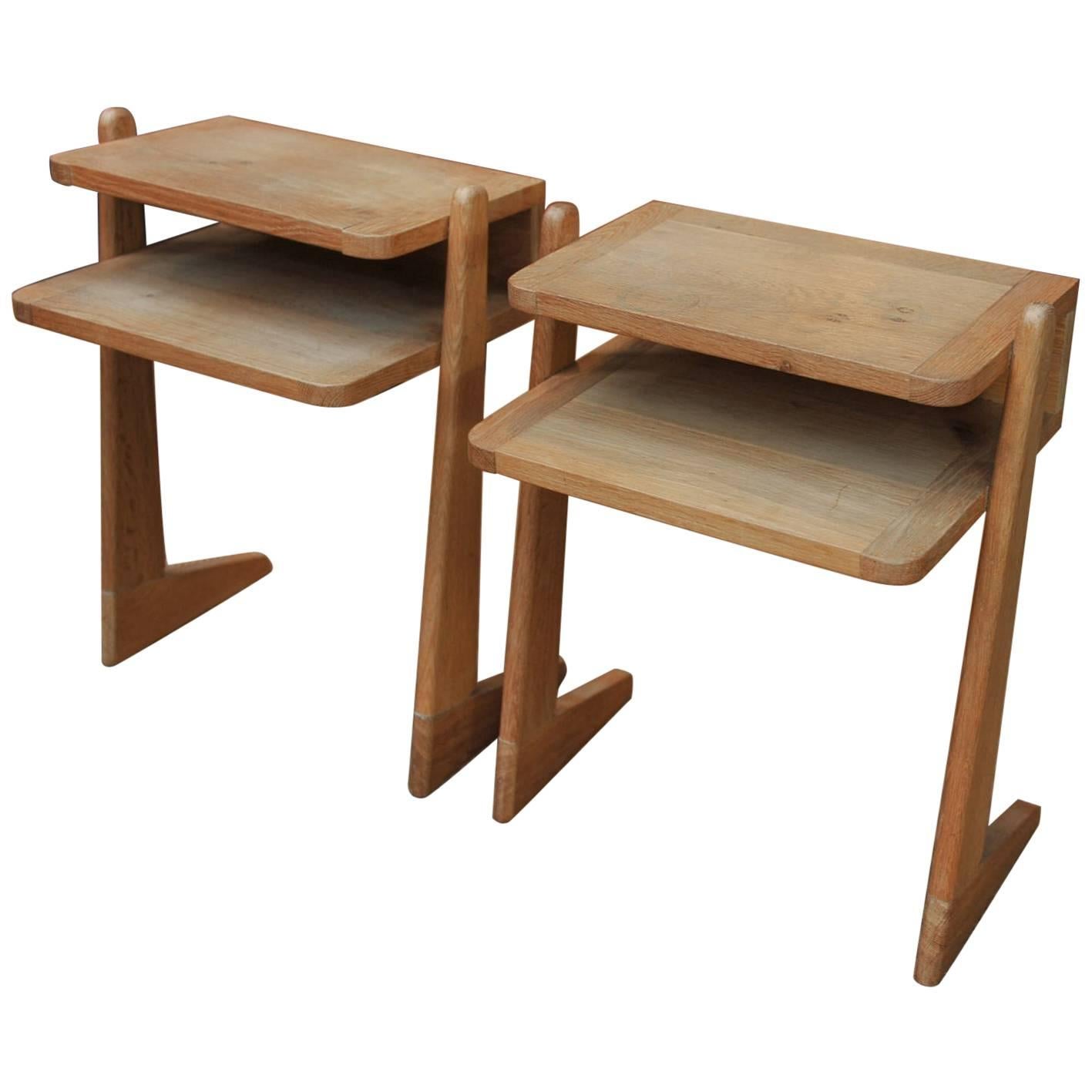 Guillerme & Chambron for Votre Maison, Pair of Oak Side Tables, 1950s