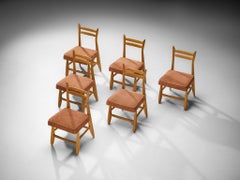 Guillerme & Chambron for Votre Maison Set of Six Dining Chairs in Oak Orange Seats