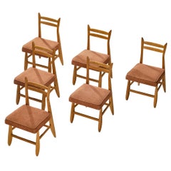 Guillerme & Chambron for Votre Maison Set of Six Dining Chairs in Oak Orange Seats