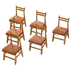 Guillerme & Chambron per Votre Maison - Set di sei sedie da pranzo in rovere con sedute arancioni
