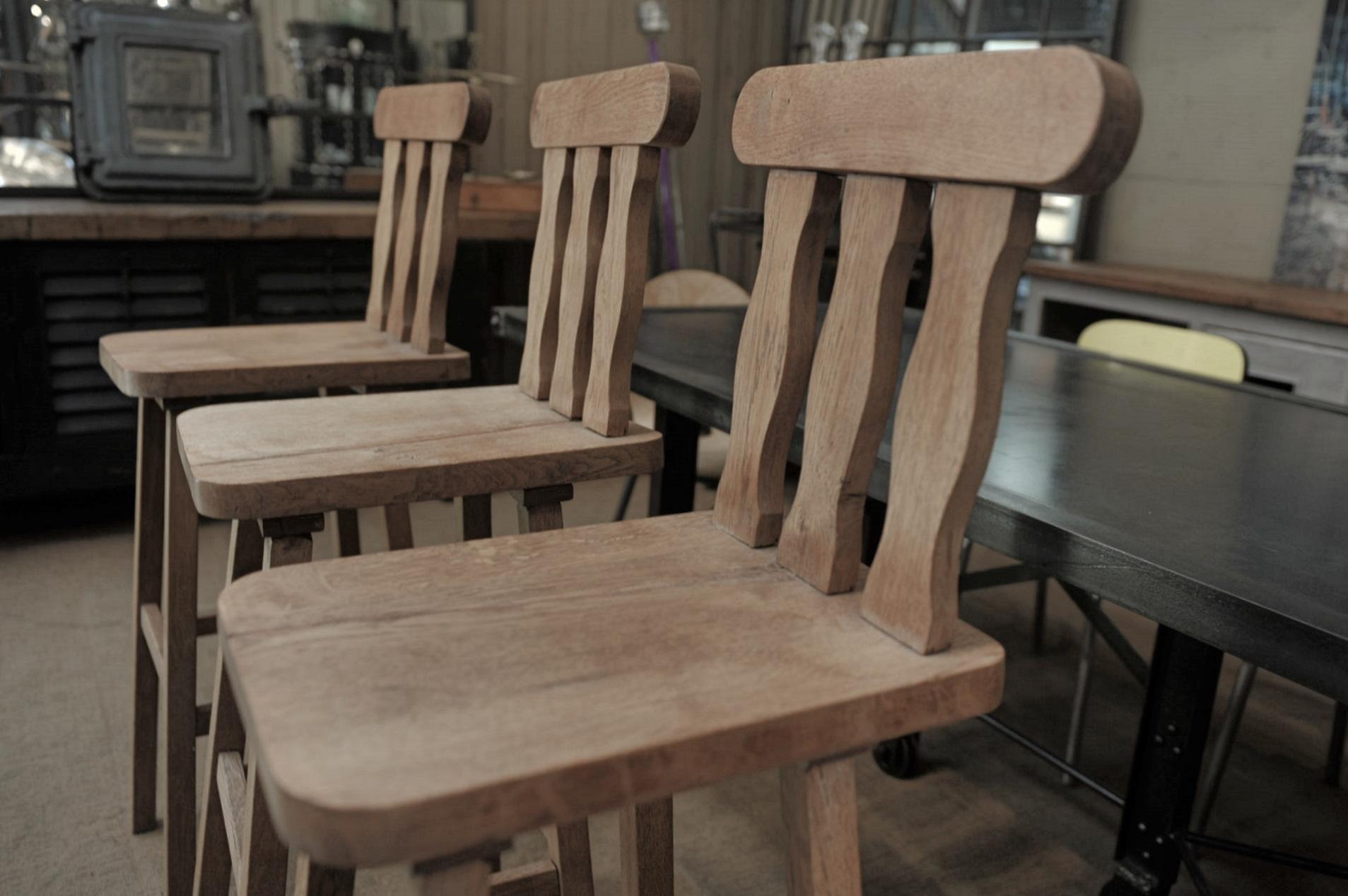 French Guillerme & Chambron for Votre Maison Solid Oak Bar Stools, circa 1960 For Sale
