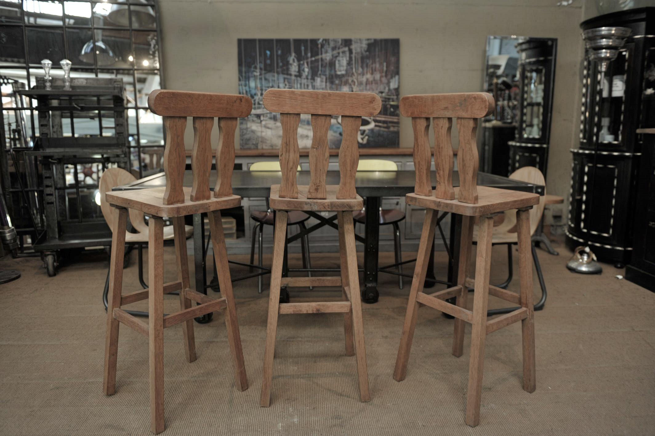 Guillerme & Chambron for Votre Maison Solid Oak Bar Stools, circa 1960 In Good Condition For Sale In Roubaix, FR