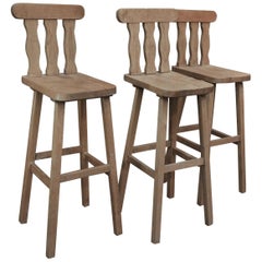 Guillerme 
Chambron for Votre Maison Solid Oak Bar Stools, circa 1960