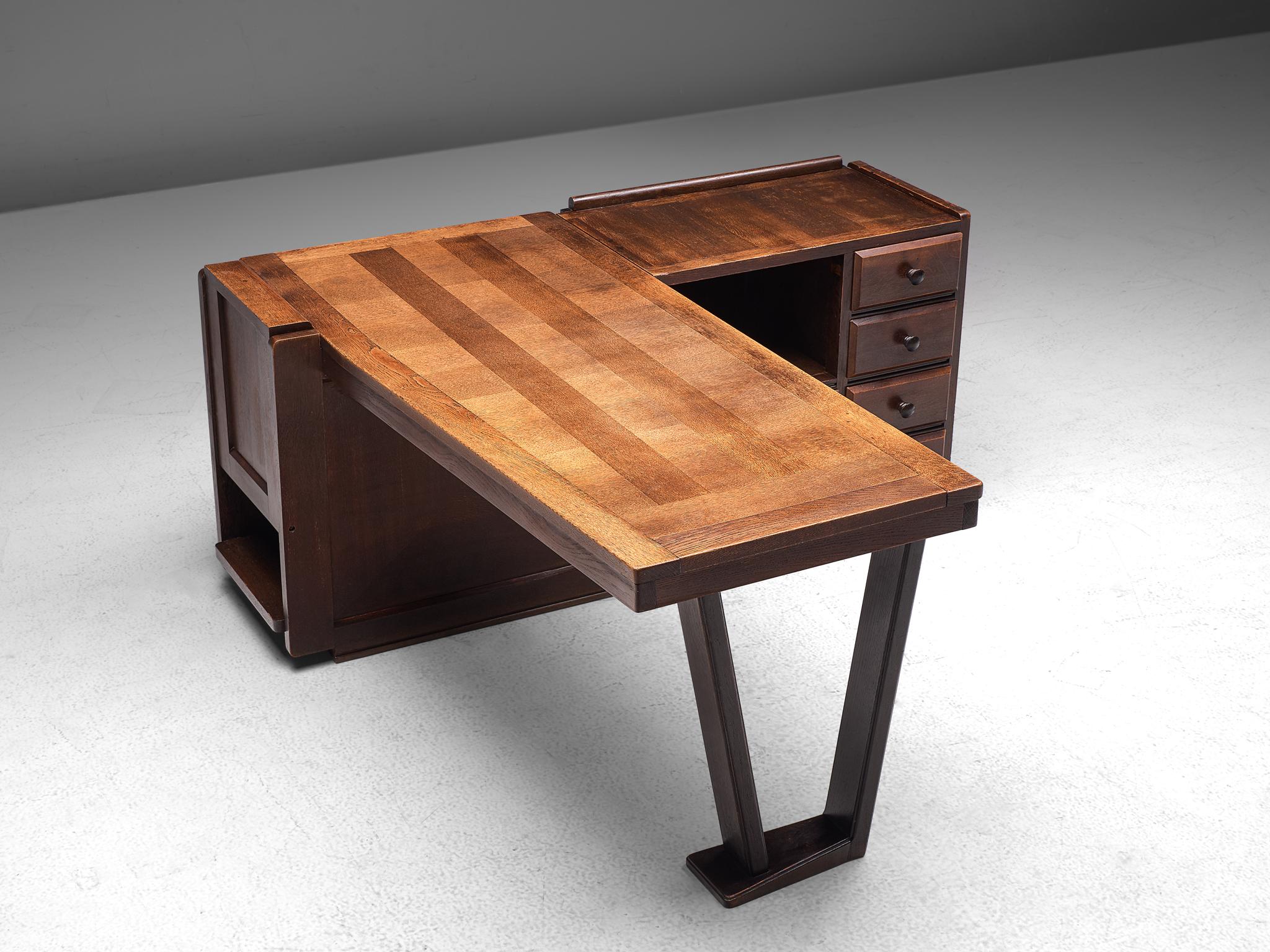 Guillerme & Chambron Free-Standing Corner Desk in Stained Oak 4