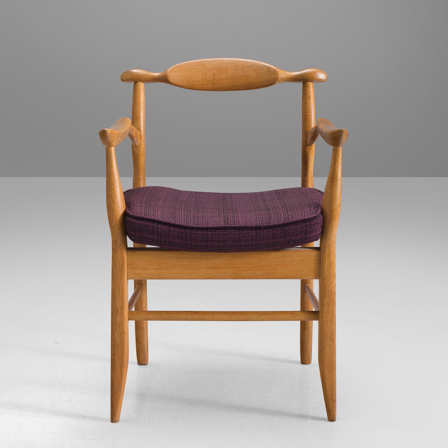 Fabric Guillerme & Chambron 'Fumay' Armchair in Blond Oak