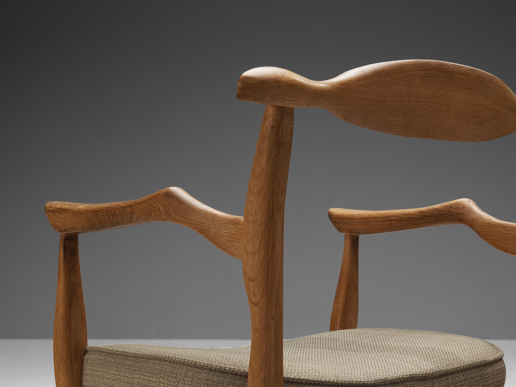 Fabric Guillerme & Chambron 'Fumay' Armchair in Oak For Sale