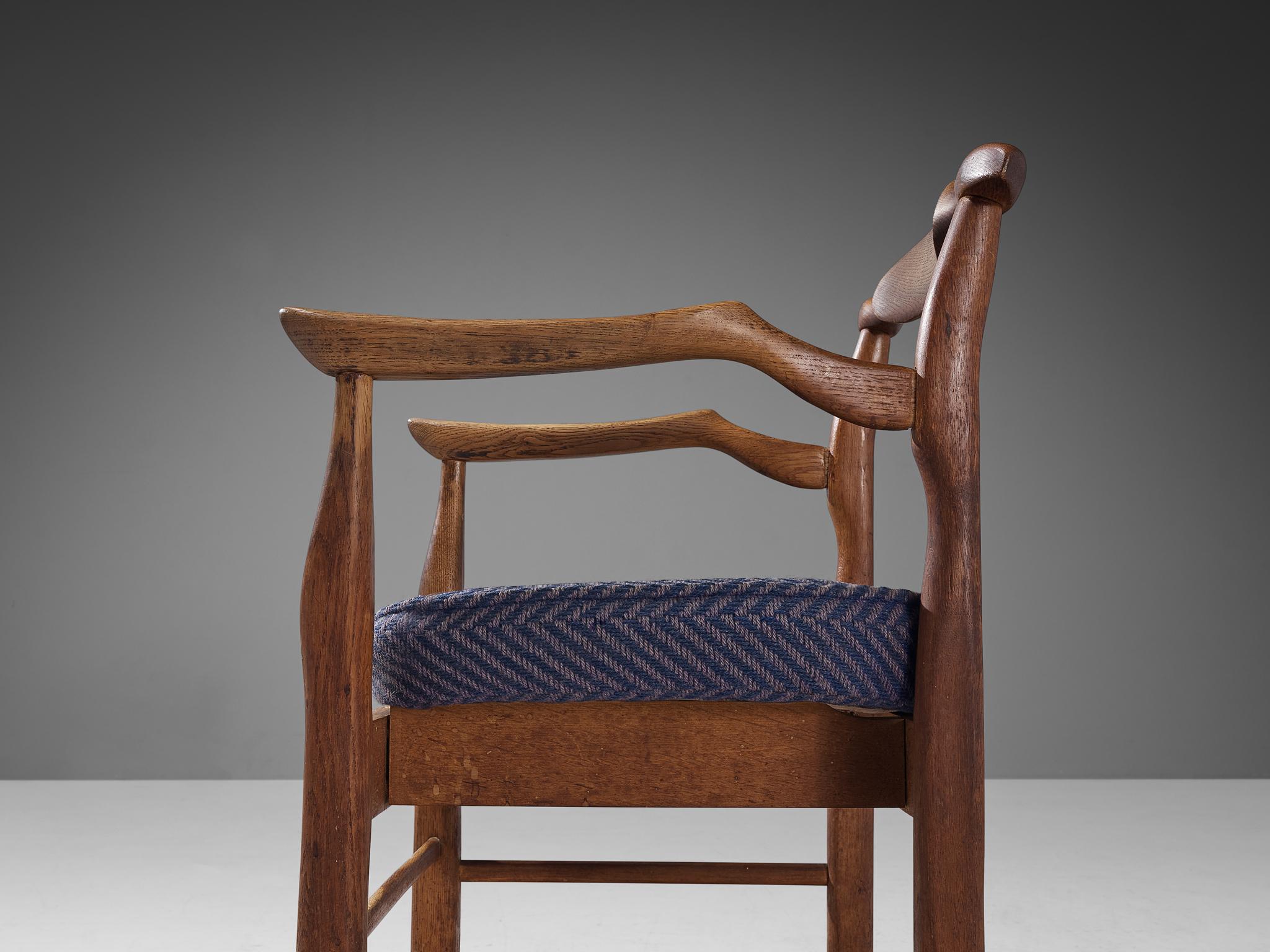 Fabric Guillerme & Chambron 'Fumay' Armchair in Oak  For Sale