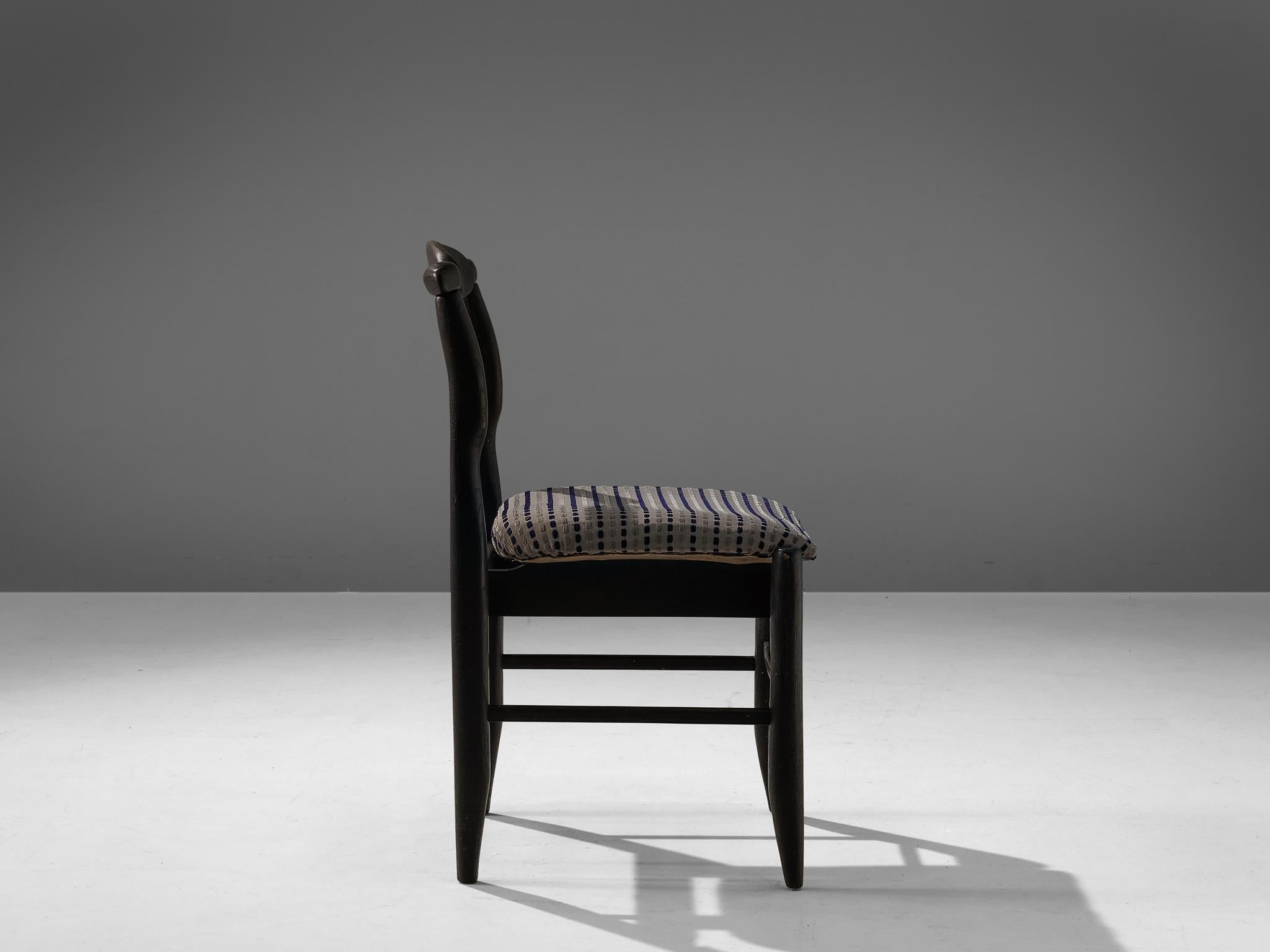 Fabric Guillerme & Chambron 'Fumay' Dining Chair in Black Lacquered Oak  For Sale