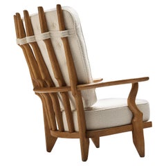 Guillerme & Chambron 'Grand Repos' Lounge Chair in Oak and White Upholstery 