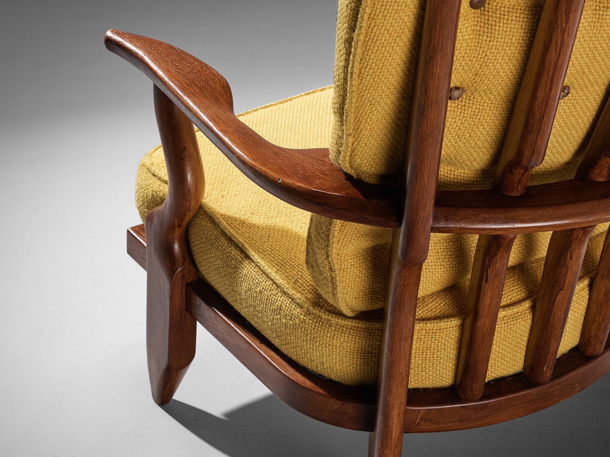 Fabric Guillerme & Chambron 'Grand Repos' Lounge Chair in Oak